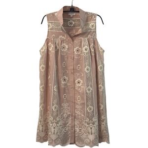 Anthropology Fate Women Pink Lace Eyelet Embroidered Sleeveless  Dress   Small